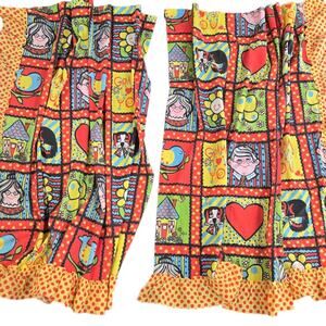 Vintage Sears Curtain Panels Pair Joyce Miller 70s Gramma Loves You Kids 46x46.5